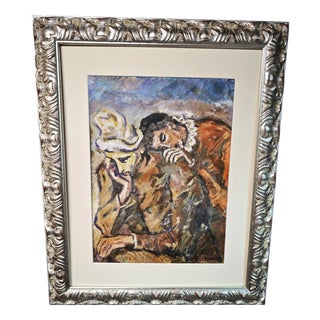 Emilio Notte, Expressionist Figure, Oil Painting on Cardboard, 1960s, Framed For Sale