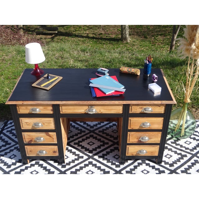Black Vintage Desk in Pine, 1940s For Sale - Image 8 of 18