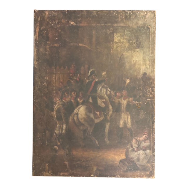 Antique Napoleonic Military Scene Oil Painting – 19th Century [Gy] For Sale
