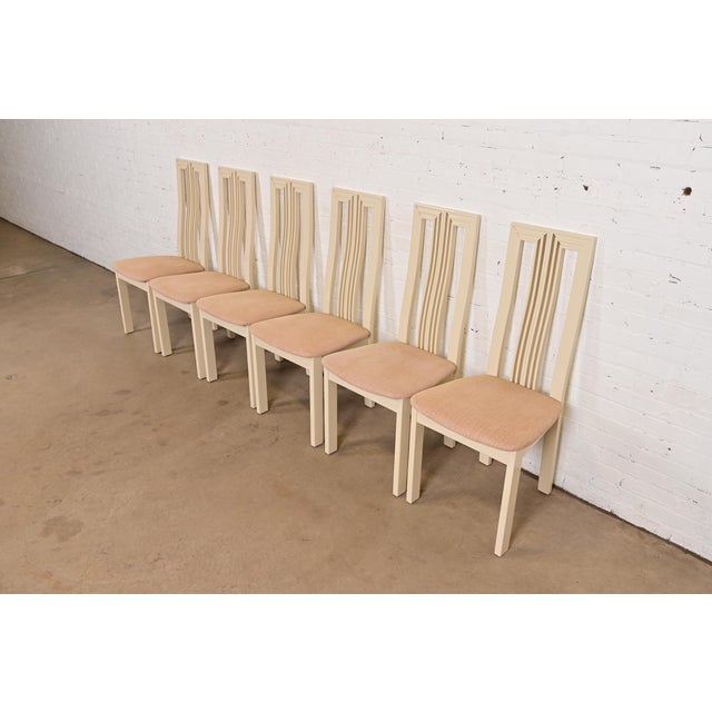 Ello Italian Modern Cream Lacquered High Back Dining Chairs, Set of Six For Sale - Image 4 of 15