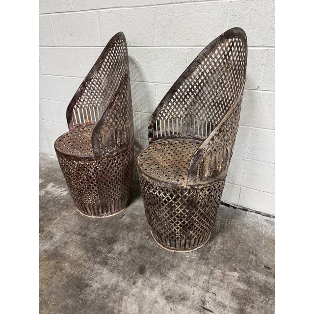 Rustic European Rustic Industrial Metal Outdoor Chairs - A Pair For Sale - Image 3 of 9
