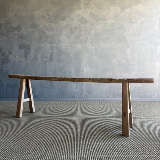 Late 20th Century Late 20th Century Elm Wood Skinny Bench #D37 For Sale - Image 5 of 9