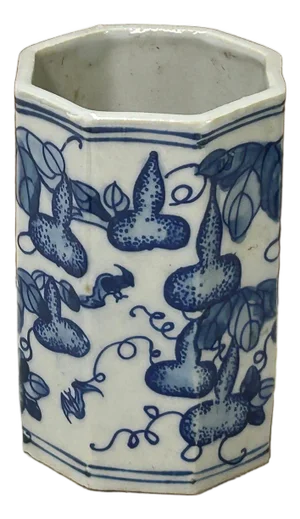 Chinese Blue White Porcelain Hexagon Gourd Graphic Small Vase