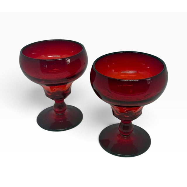 A pair of Fenton Ruby red glass goblets, produced from 1931-1942. In the ‘Georgian Ruby’ pattern, sometimes called Aqua...