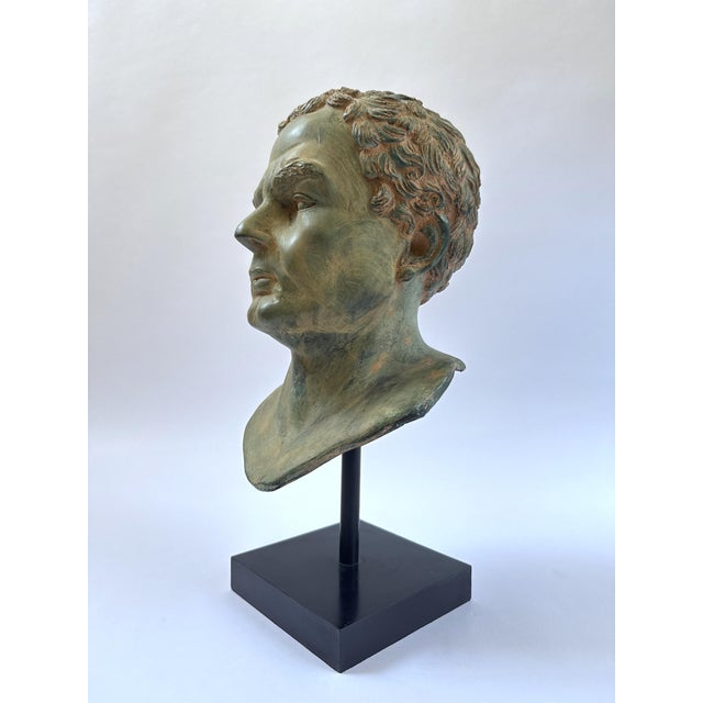 Verdigris 1990s Classical Greco Roman-Style Portrait Bust, on Stand For Sale - Image 8 of 12