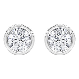 14K White Gold 1/2 Cttw Lab Grown Diamond Bezel Solitaire Stud Earrings For Sale
