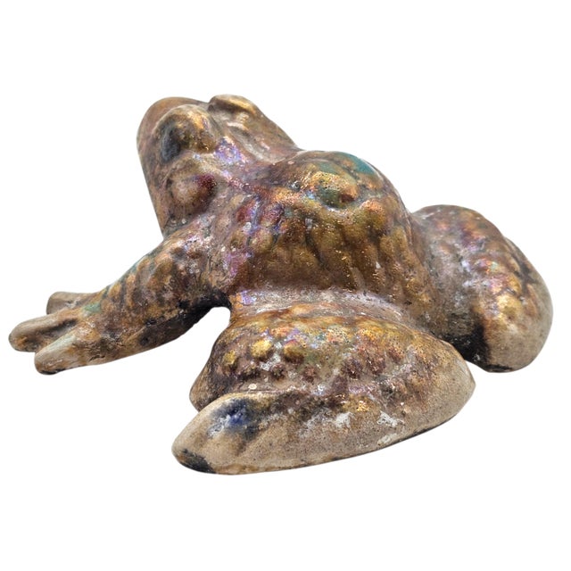 Margie Hughto Studio Signed Iridescent Ceramic Frog Sculptures, Pair, 4" For Sale - Image 17 of 18