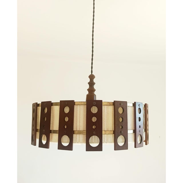 Scandinavian Teak and Fabric Pendant Light, 1960 For Sale - Image 11 of 11