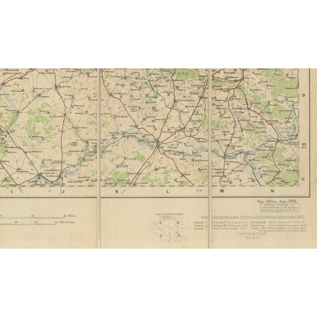1910s WWI British War Office Map of Arras, Amiens and Reims from Edward Stanford, 1914 For Sale - Image 5 of 10