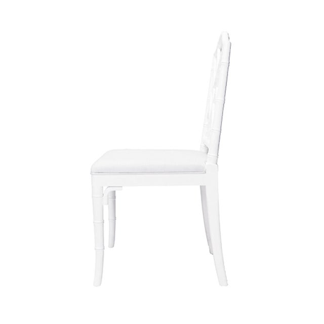 Worlds Away Matthew Izzo Home Fairfield White Bamboo Profile Dining Chair With White Linen Upholstered Seat For Sale - Image 4 of 7