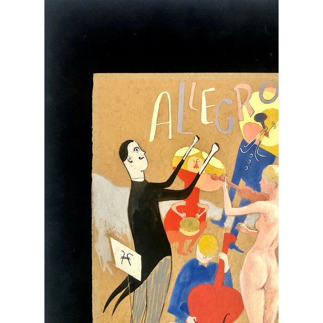Art Deco Signed Art Deco-Style Gouache Depiction of Performing Musicians For Sale - Image 3 of 8