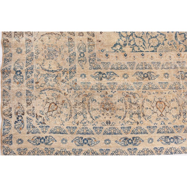Late 19th Century Antique Blue and Beige Persian Kirman Handwoven Wool Rug For Sale - Image 5 of 8