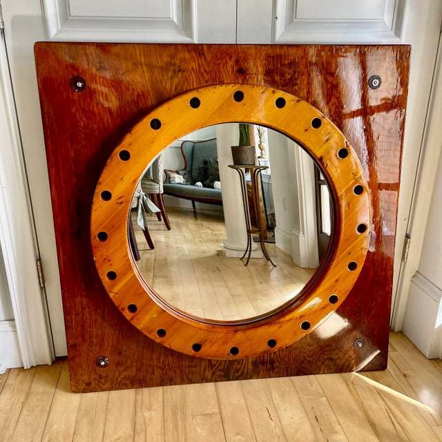 1970s Industrial Wooden Mirror For Sale - Image 10 of 10