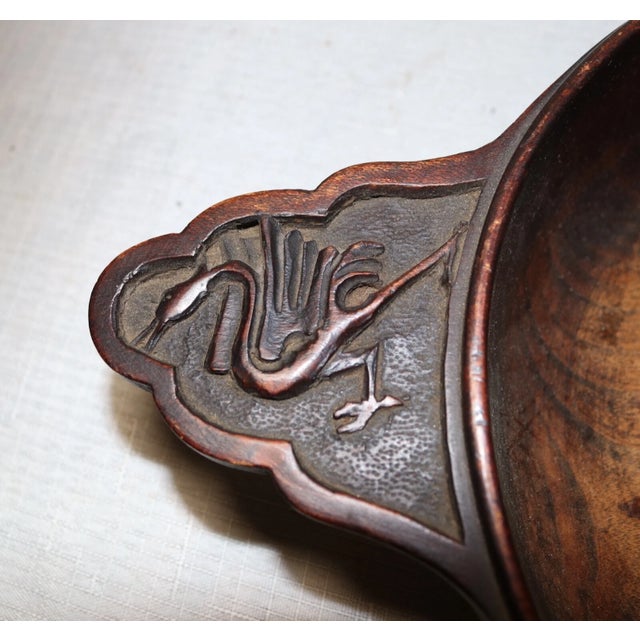 Antique Hand Carved Wood Folk Art Dough Bread Bowl Figural Griffin Handles For Sale - Image 4 of 11