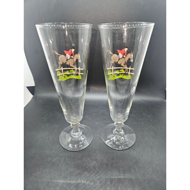 Mid-Century Modern Vintage Equestrian-Inspired Pilsner Glasses For Sale - Image 3 of 3