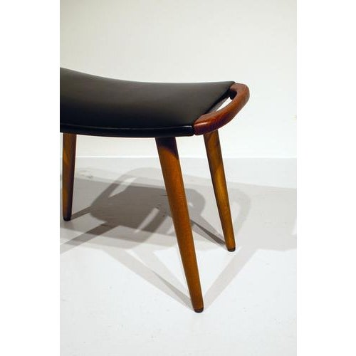 Scandinavian Stool in Teak and Leatherette For Sale - Image 3 of 8