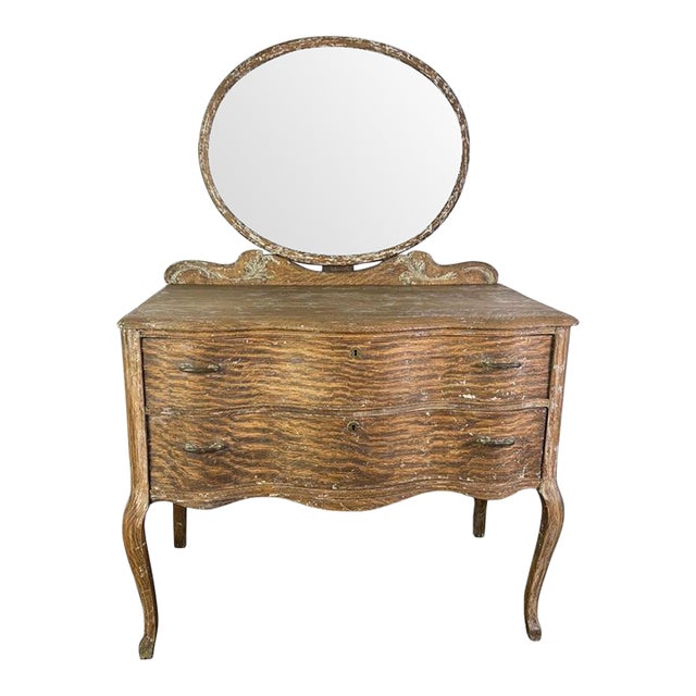 French Provincial Dresser With Mirror in Distressed Rococo Style For Sale