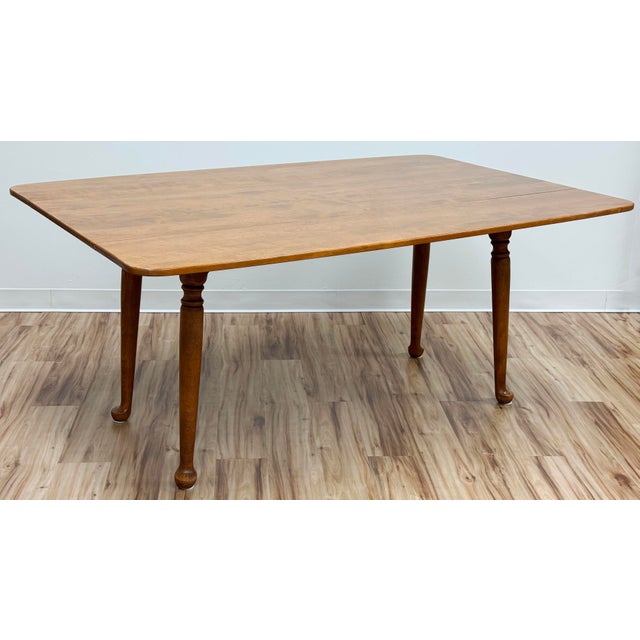 Wood Vintage Solid Wood Ethan Allen Drop Leaf Harvest Table For Sale - Image 7 of 16