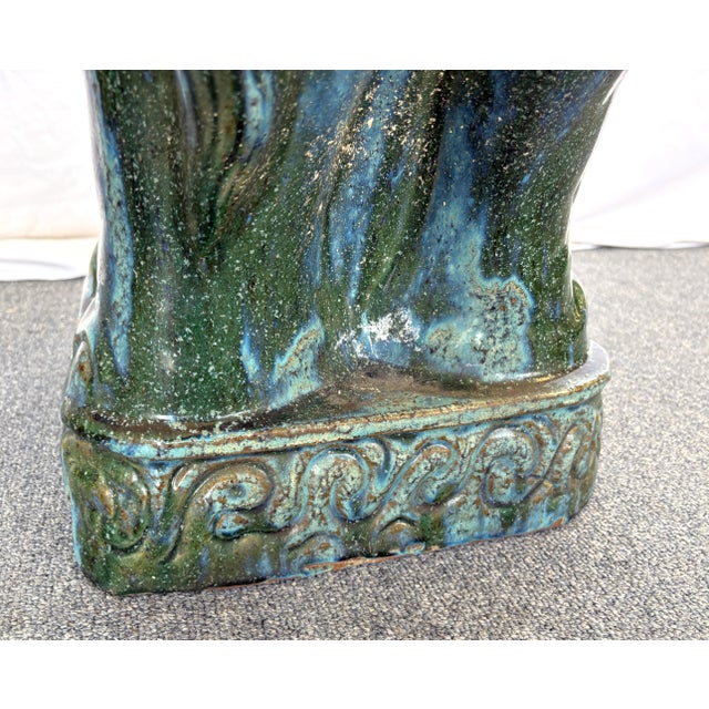 1970's Hollywood Regency Large Green Glaze Ceramic Elephant Symbolizing Good Fortune and Positive Energy For Sale - Image 10 of 14