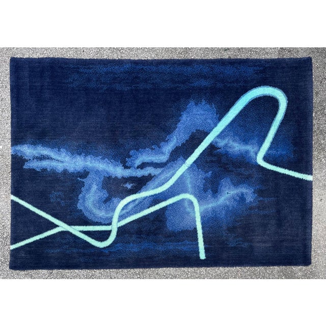Gun Gordillo (Swedish, 1945-) Ege Axminster, Denmark. Danish Tapestry Rug Art-Line 55" X 79" "Blue Hour" Tapis...