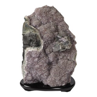 Modernist Uruguayan Amethyst Rock Crystal Specimen on Black Lacquer Base For Sale