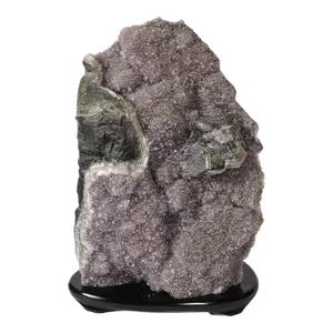 Modernist Uruguayan Amethyst Rock Crystal Specimen on Black Lacquer Base