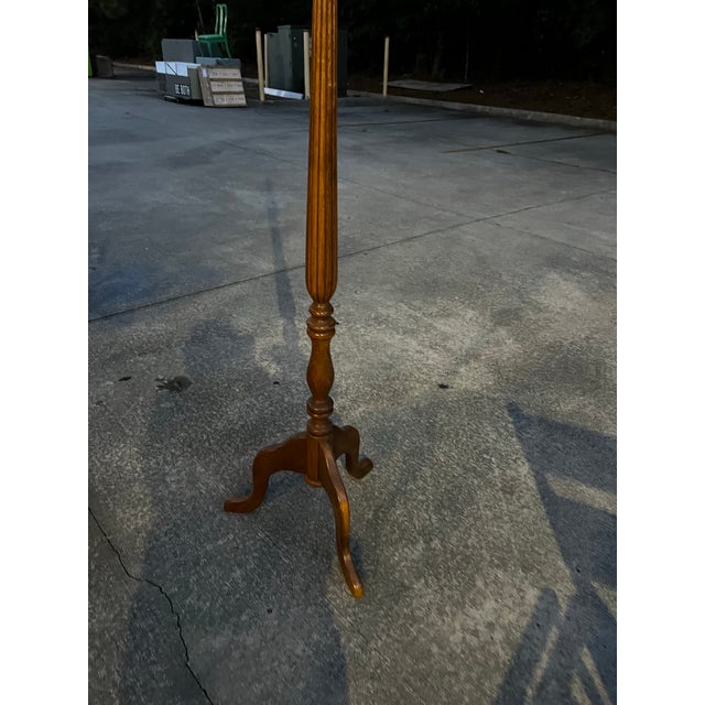 Vintage MCM Tall Wooden Coat Rack With Brass Hooks For Sale In Atlanta - Image 6 of 12