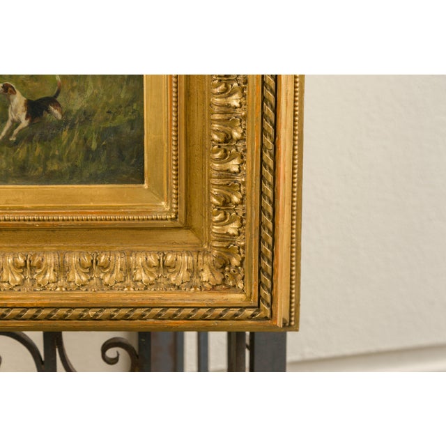 English 1880s Oil on Board Painting Depicting a Hunting Scene, in Antique Frame For Sale - Image 10 of 12
