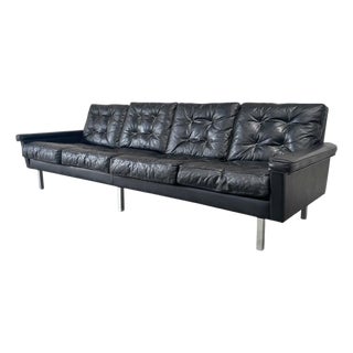 Vintage Leather 4 Seat Sofa, 1960s For Sale