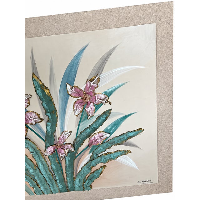 Light Pink Oversized Signed S. McGrow Sculptural Floral Painting For Sale - Image 8 of 8
