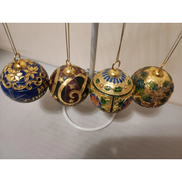 Vintage Champleve Cloisonne Christmas Ornaments Set of 4 For Sale - Image 9 of 12