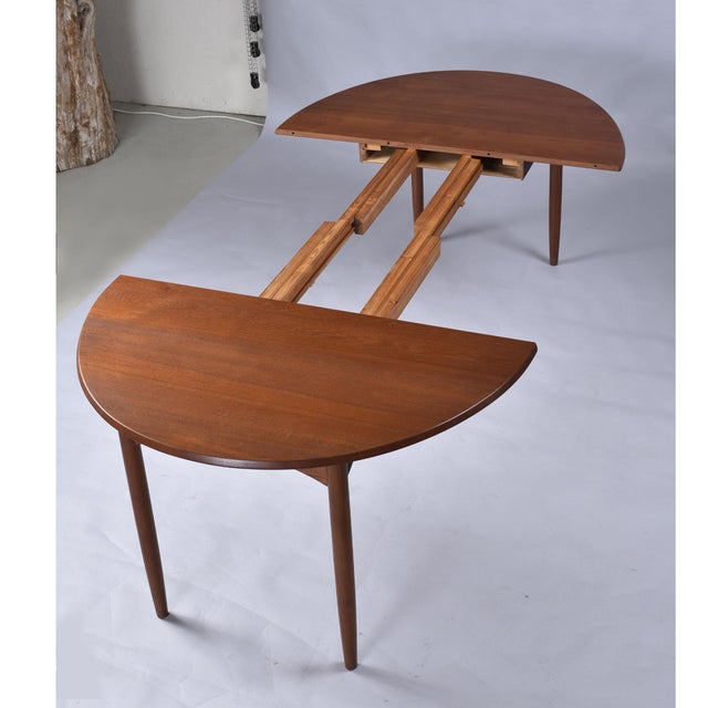 Expanding Round to Oval Early Danish Teak Dining Table With 2 Leaves For Sale - Image 6 of 14