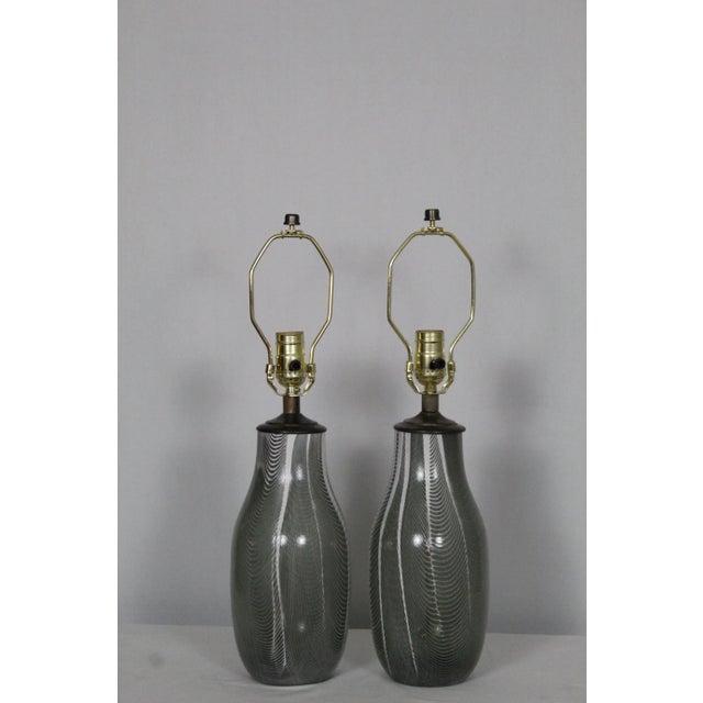 Mid 20th Century Petite Herringbone Murano Lamps - a Pair For Sale - Image 10 of 10