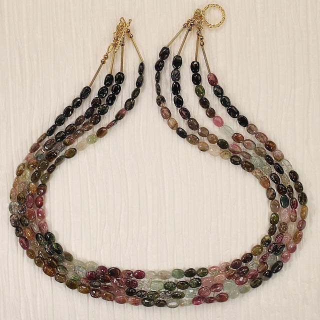 Ajd 19 Inch Four Strand Multi Color Tourmaline Nugget Necklace For Sale - Image 4 of 6