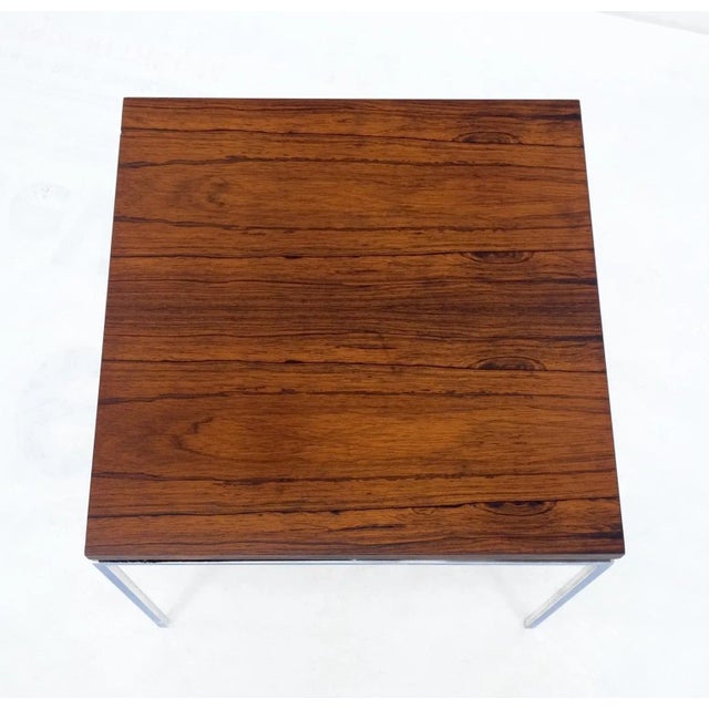 Wood Floating Rosewood Top Chrome Stainless Base Square Side End Coffee Table For Sale - Image 7 of 13