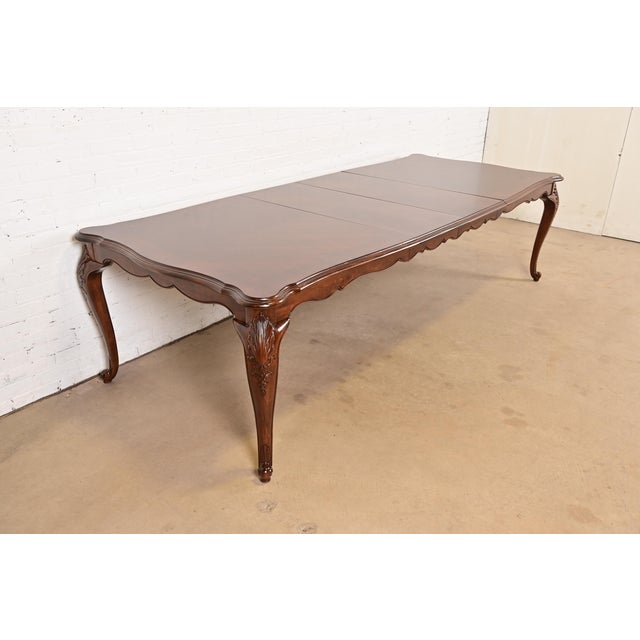 Late 20th Century Kindel Furniture Style French Provincial Louis XV Carved Cherry Wood Extension Dining Table, Newly Refinished For Sale - Image 5 of 11