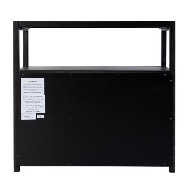 Lark 28 in. W Rectangular Wood 2 Drawer Wide Nightstand with Open Shelf, Washed Black For Sale - Image 9 of 11