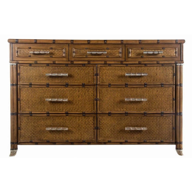 This is a large scale pair of Regency style hand crafted faux bamboo chests. They date to the 1980s and are in very good...