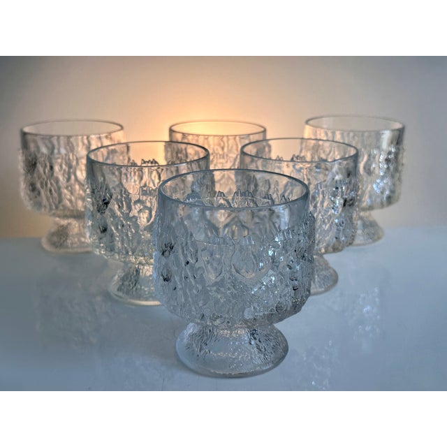 Ultima Thule Ice Bark Design Goblet-Shaped Liqueur Glasses attributed to Tapio Wirkkala for Iittala, Finland, 1960s, Set of 6 For Sale - Image 6 of 11