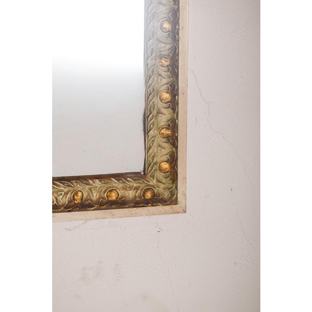 Mid-Century Modern Rectangular Light Green and Gilt Wooden Framed Mirror, 1970 For Sale - Image 3 of 8