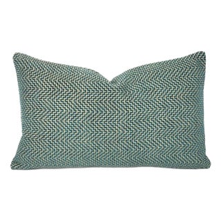 Gp & J Baker Glanville in Teal Lumbar Pillow Cover - 12" X 20" Teal and Gray Geometric Weave Cushion Case For Sale