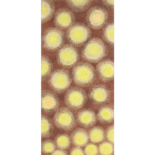An abstract watercolor painting by the American artist William Itter (1942-2025). This painting features yellow circles...