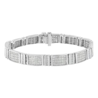 14K White Gold 7.0 Cttw Princess Cut Diamond 7" Alternating Vertical and Horizontal Rectangular Link For Sale