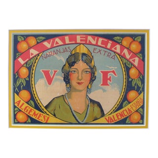 1920's Original Vintage Spanish Fruit Crate Label - La Valenciana - Naranjas Extra For Sale