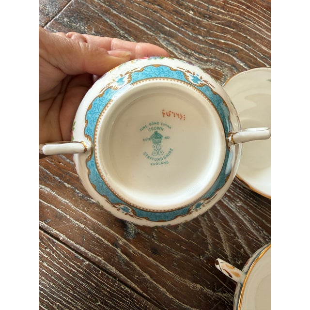 Vintage Crown Staffordshire Lyric Tunis Blue Bouillon Fine Bone China Cups - Set of 4 For Sale In Chicago - Image 6 of 12