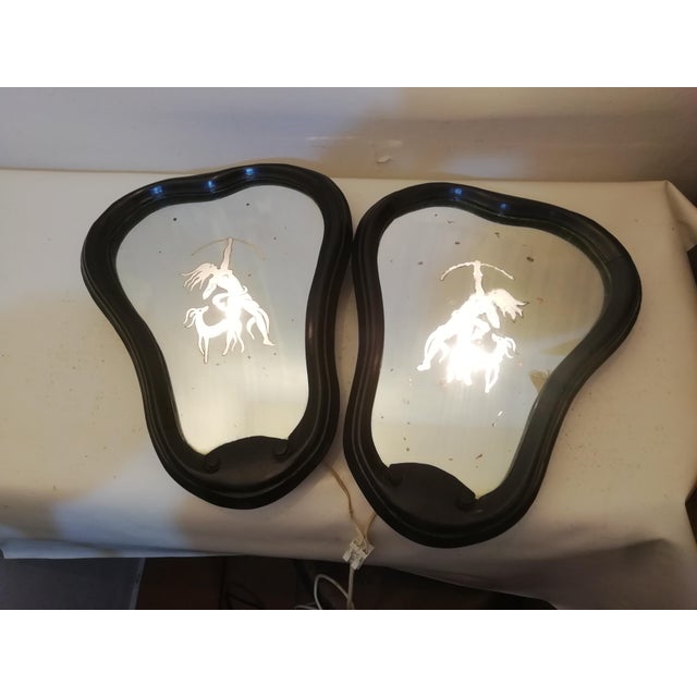 Decorated and Backlit Mirrors by Gio Ponti, Italy, 1930s, Set of 2 For Sale - Image 4 of 15