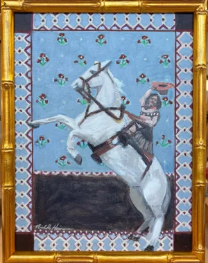 “Martina” an Original Framed 10”x13” Painting From the Pink Pony Series by Michelle Heimann .
