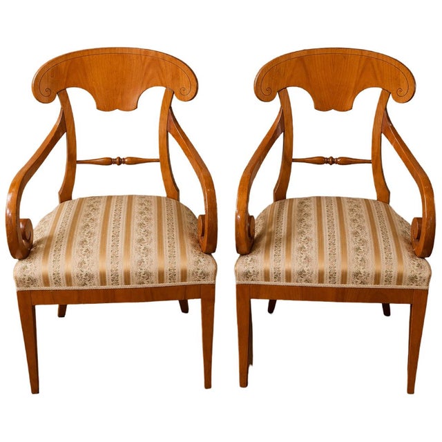Beige Biedermeier Armchairs in Light Wood, 1800s, Set of 2 For Sale - Image 8 of 8
