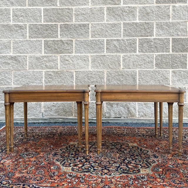 1960s Heritage Furniture French Louis XVI Golden Walnut Nesting Side Tables - Set of 4 For Sale - Image 13 of 17