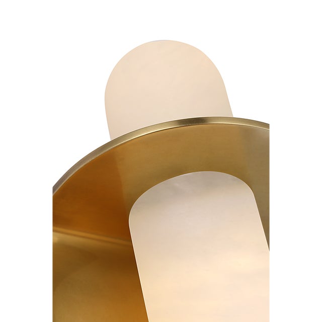 Metal Kelly Wearstler for Visual Comfort Signature Fosse 11" Invertable Offset Oval Sconce in Antique-Burnished Brass with Alabaster For Sale - Image 7 of 13
